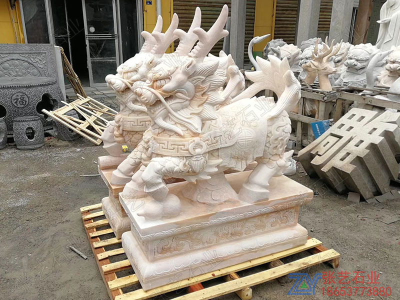 晚霞紅石麒麟-石雕動物